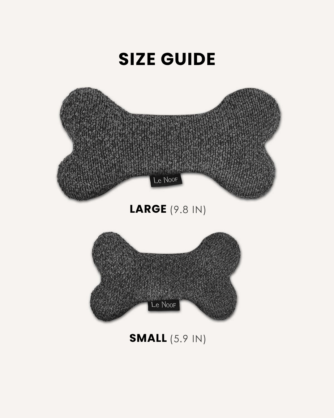 Grey boucle bone dog toy in two sizes, Le Noof