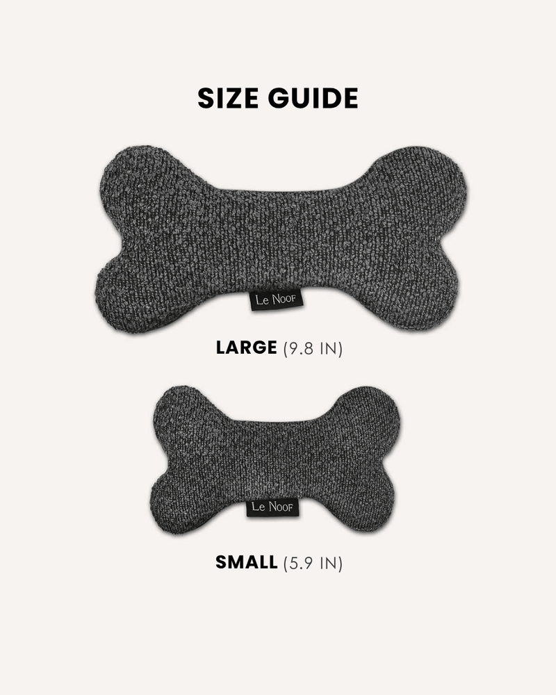 Grey boucle bone dog toy in two sizes, Le Noof