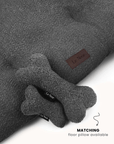 Grey boucle bone dog toy with matching dog bed, Le Noof