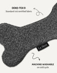 Grey boucle bone dog toy close-up, Le Noof
