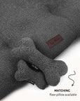 Grey boucle bone dog toy with matching dog bed, Le Noof