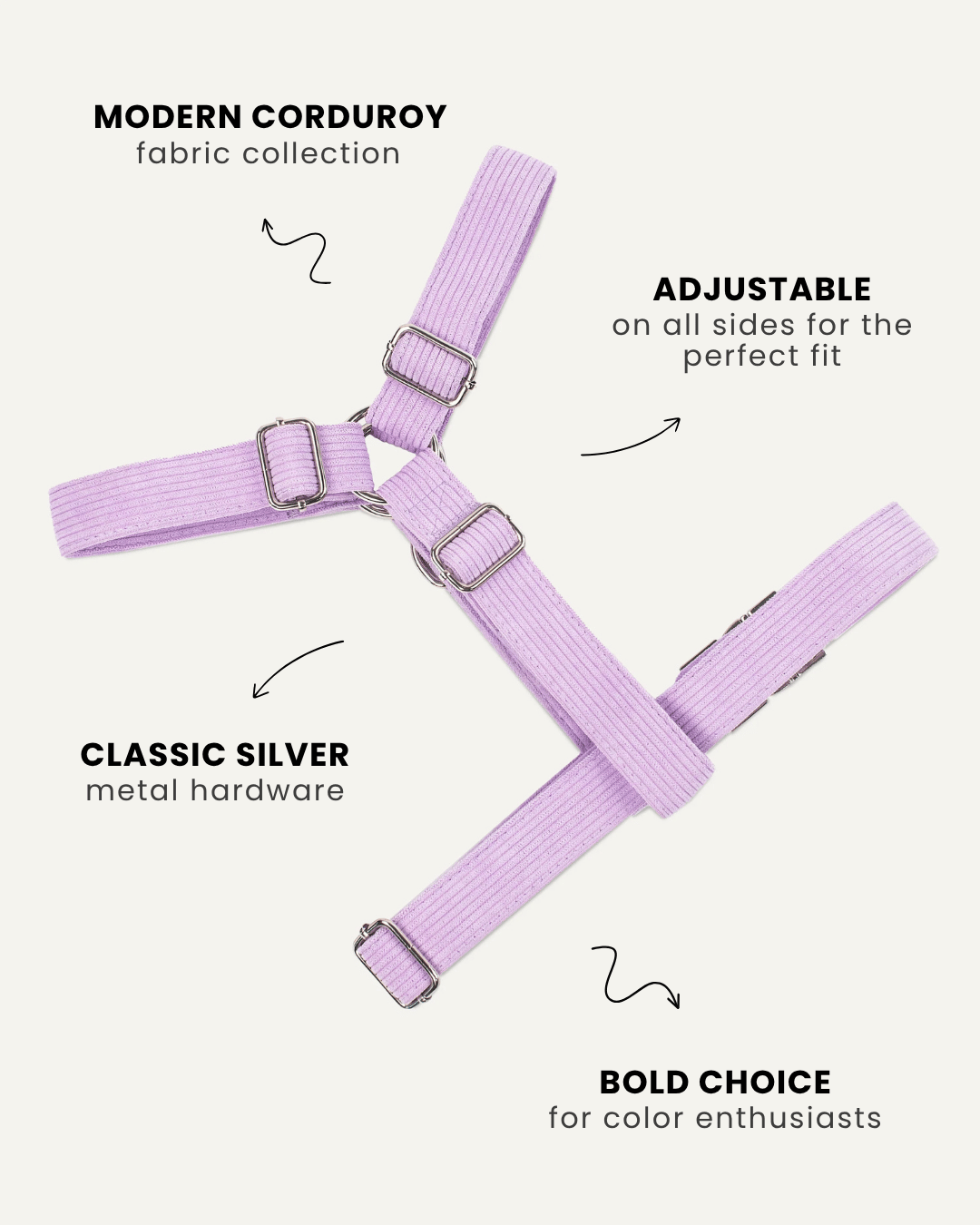 Lavender corduroy step-in dog harness, Le Noof
