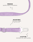 Lavender corduroy dog seatbelt, Le Noof