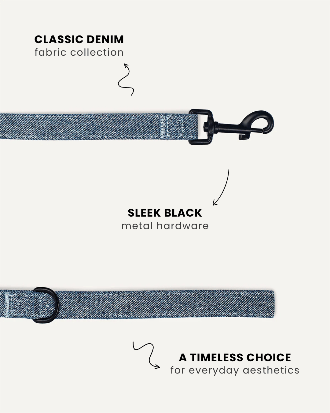 Light blue denim dog leash close-up, Le Noof