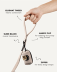 Beige herringbone dog leash with poop bag holder, Le Noof