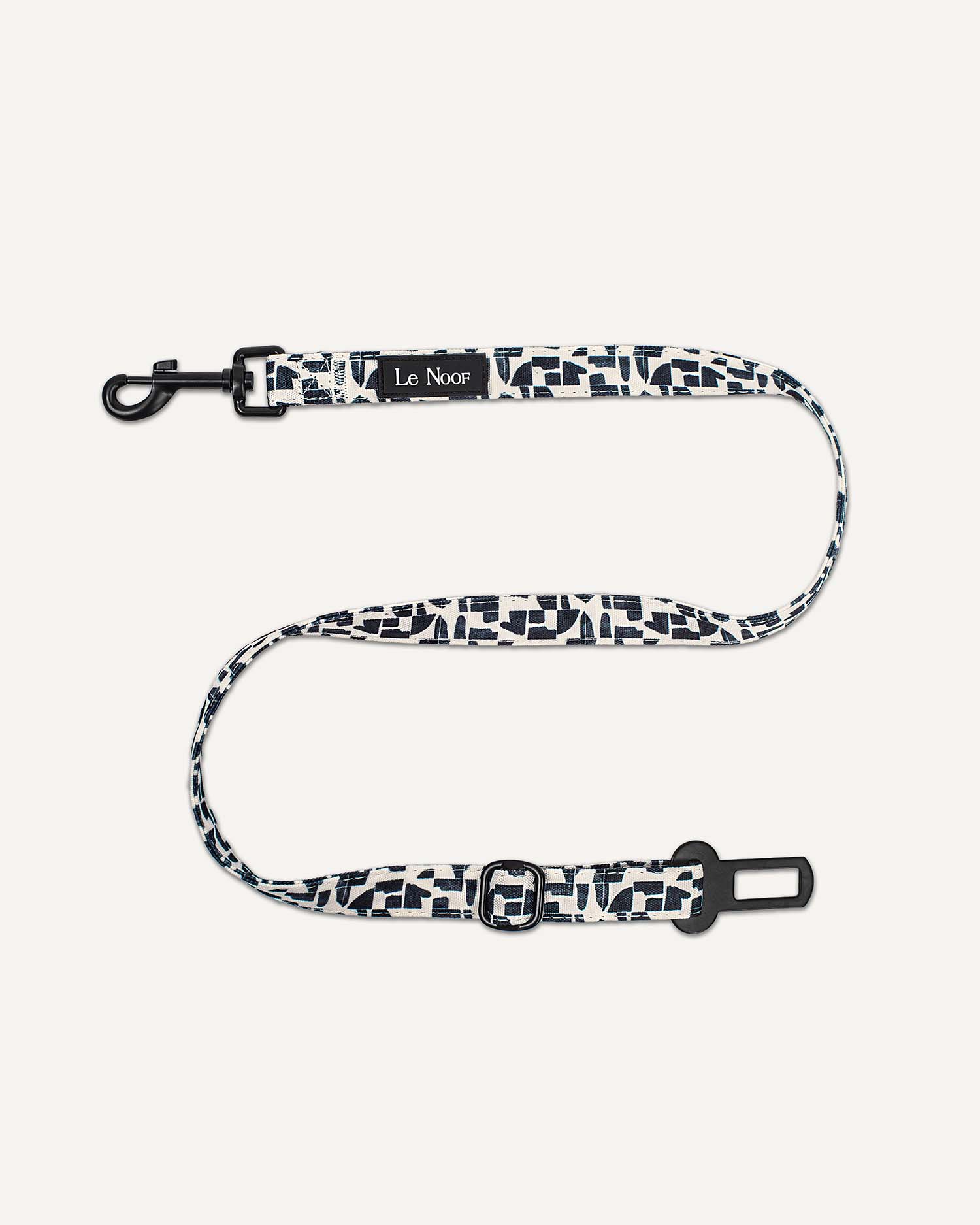 Dog seat belt with custom Modern Geometric Print made by Le Noof