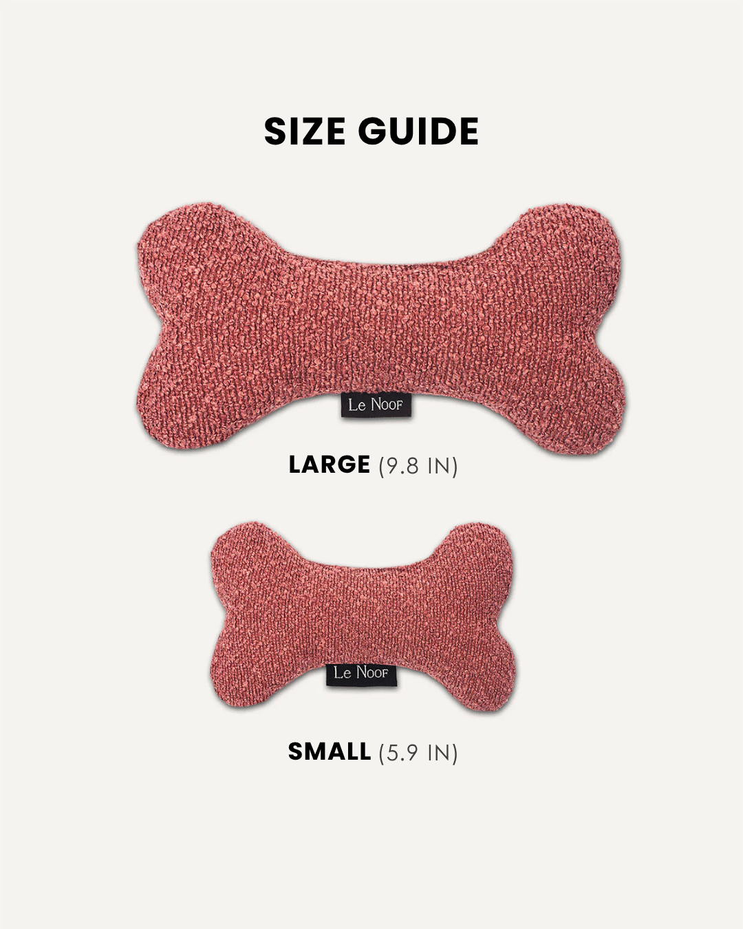 Dusty pink boucle bone dog toy in two sizes, Le Noof