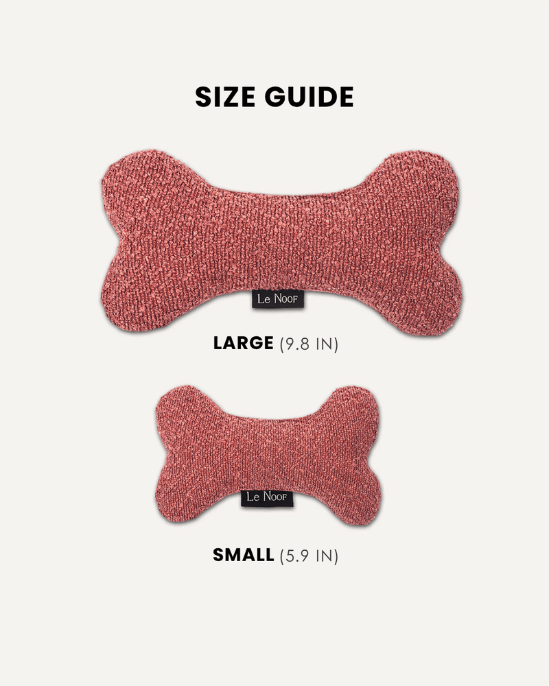Dusty pink boucle bone dog toy in two sizes, Le Noof