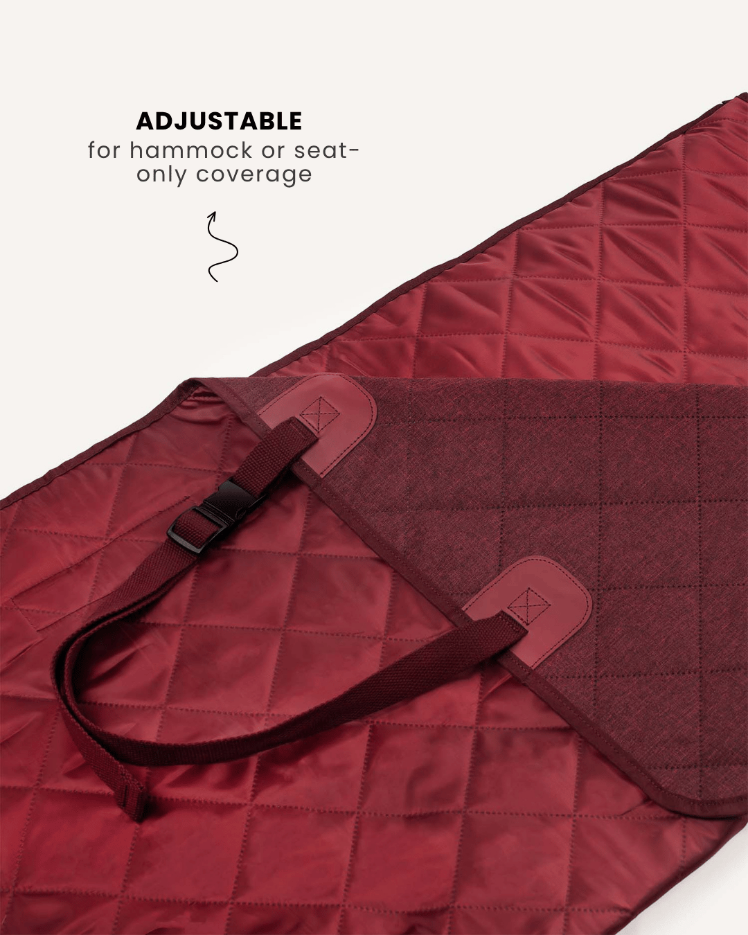 Red waterproof dog car seat cover handle close-up, Le Noof