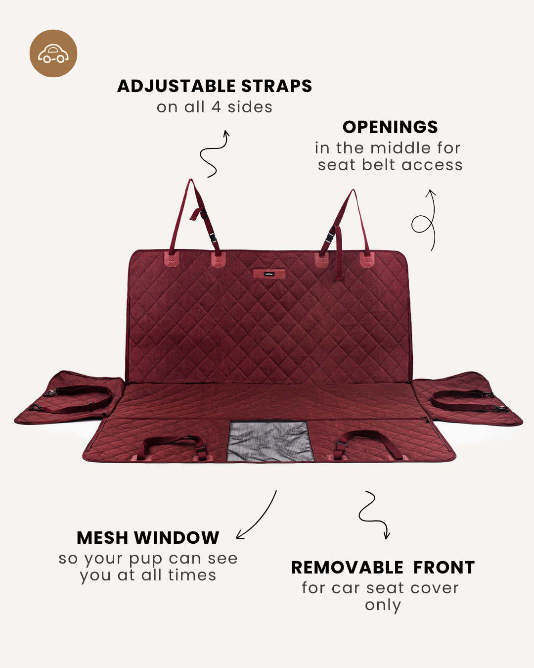 Red waterproof dog car seat cover, Le Noof
