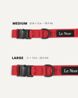 Red jacquard dog collar size comparison, Le Noof
