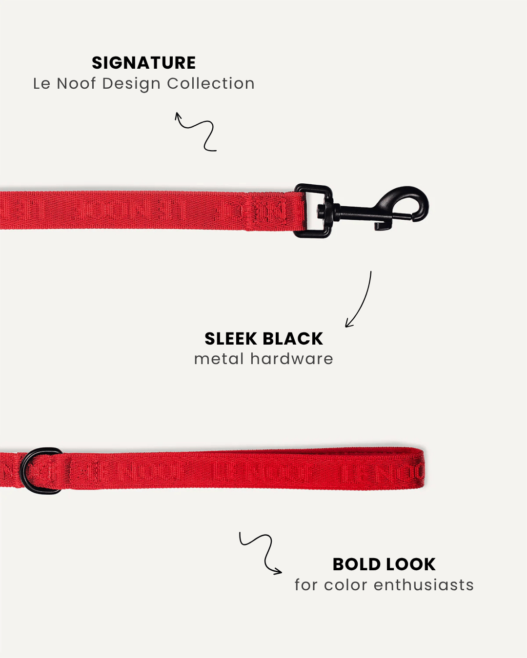 Red jacquard dog leash with poop bag holder, Le Noof