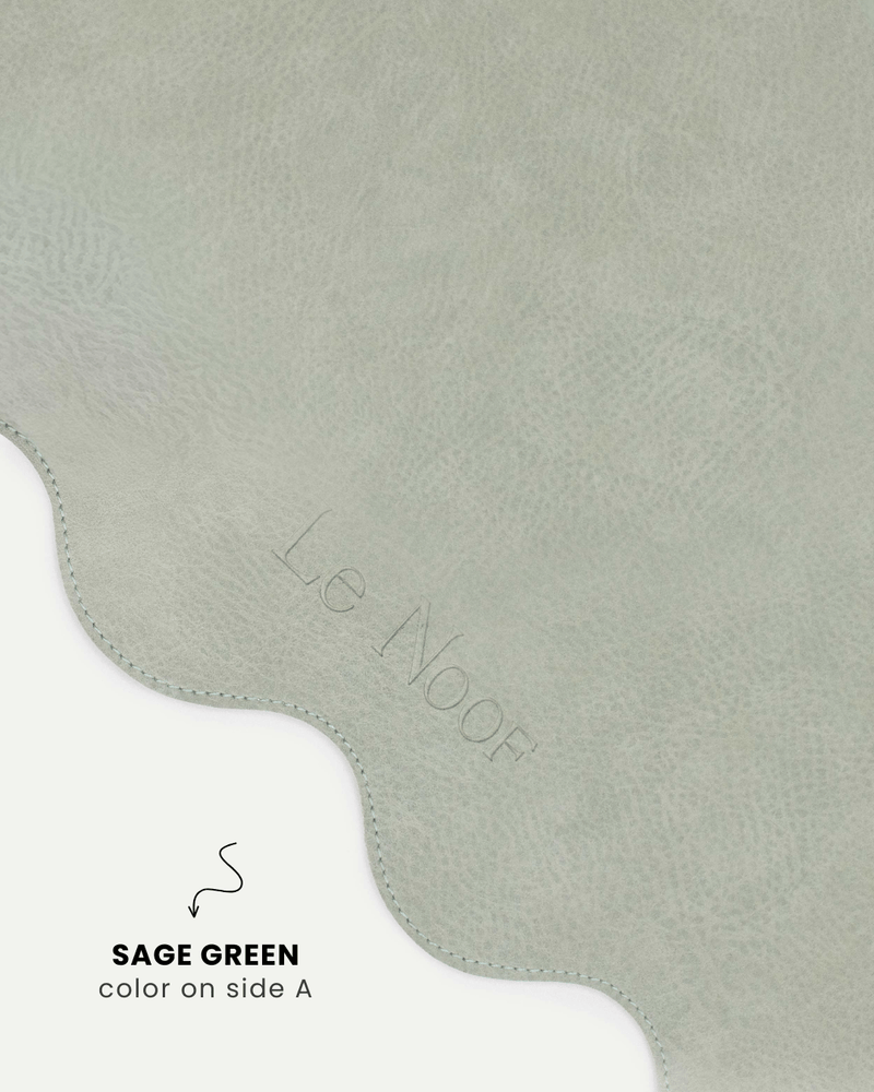 Green side of wavy double-sided dog bowl mat, Le Noof