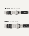 Grey jacquard dog collar size comparison, Le Noof