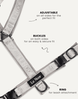 Grey and black jacquard step-in dog harness, Le Noof