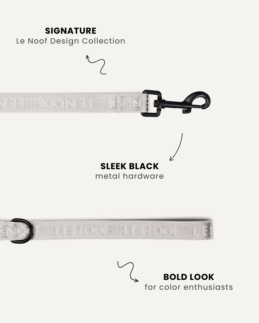 Grey jacquard dog leash close-up, Le Noof