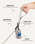 Grey jacquard dog leash with poop bag holder, Le Noof