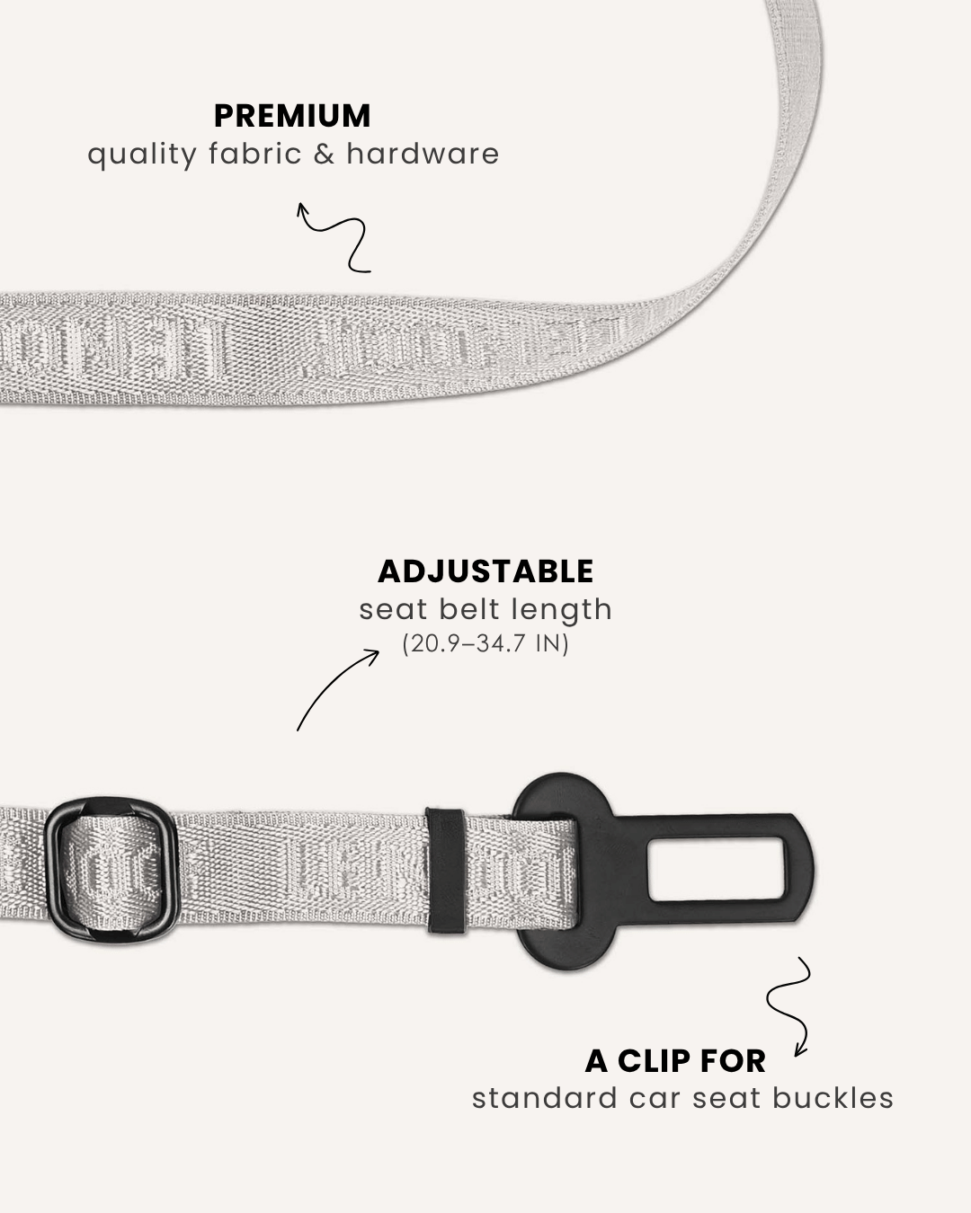 Grey jacquard dog seatbelt, Le Noof