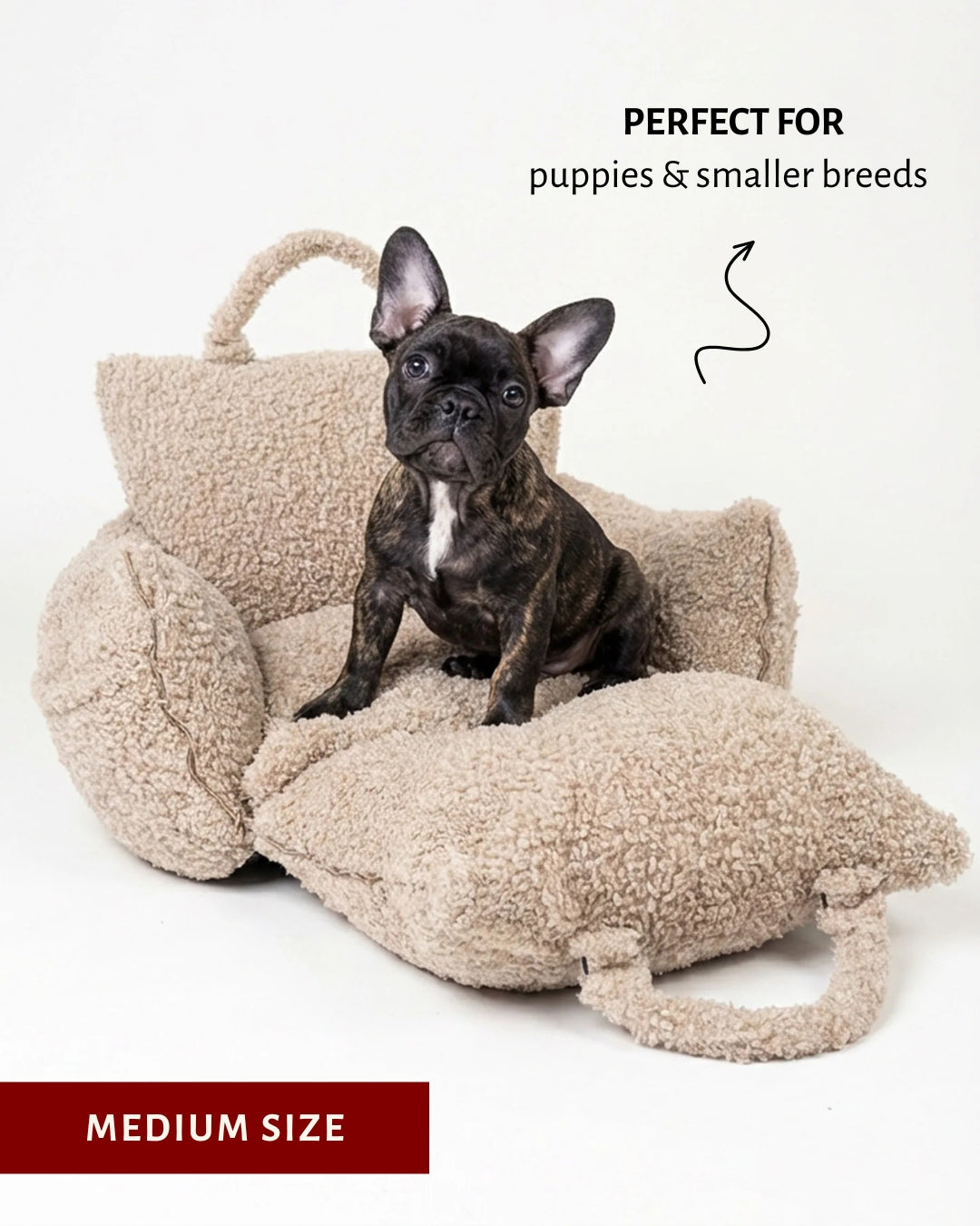 Beige Teddy Travel Car Dog Bed