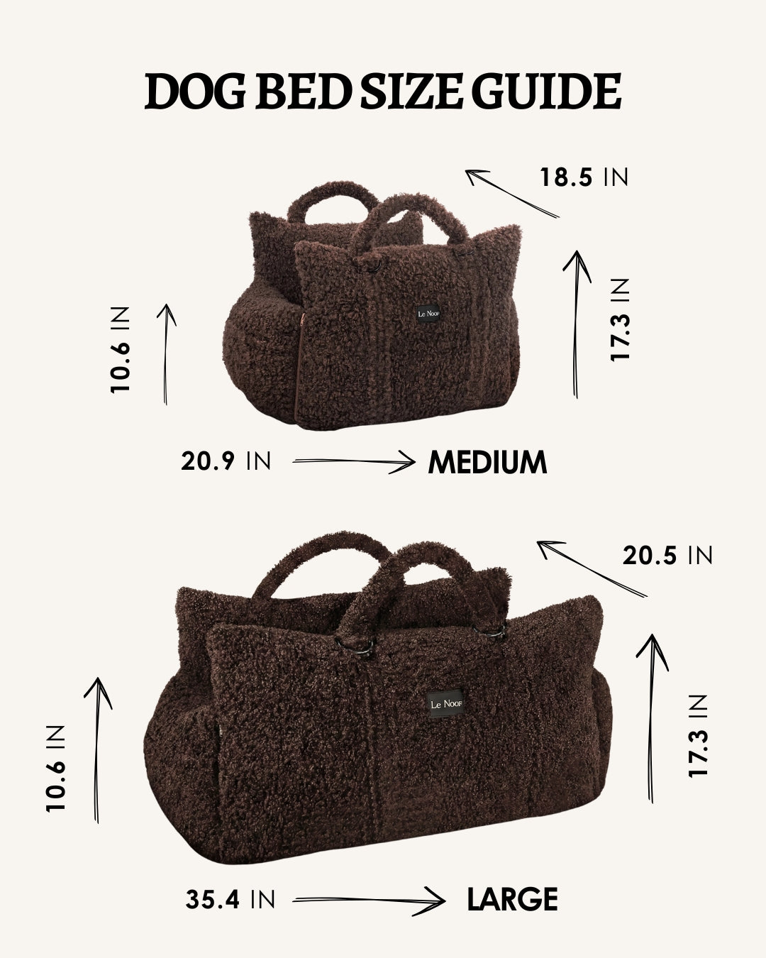 Brown teddy travel car dog bed sizes, Le Noof