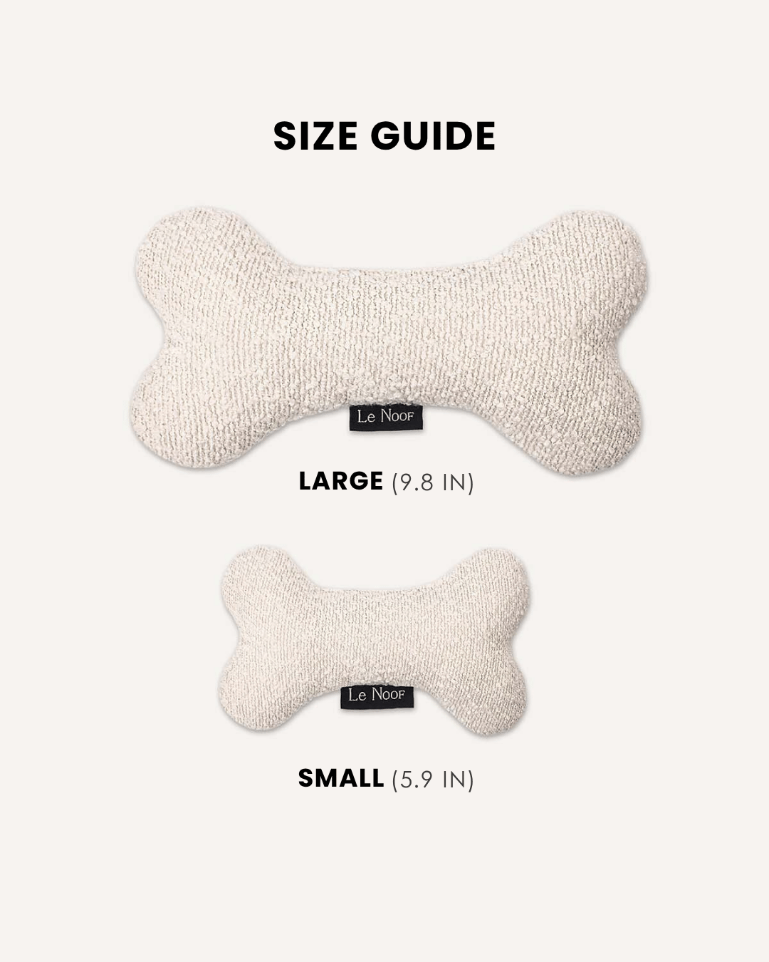Cream white boucle bone dog toy in two sizes, Le Noof