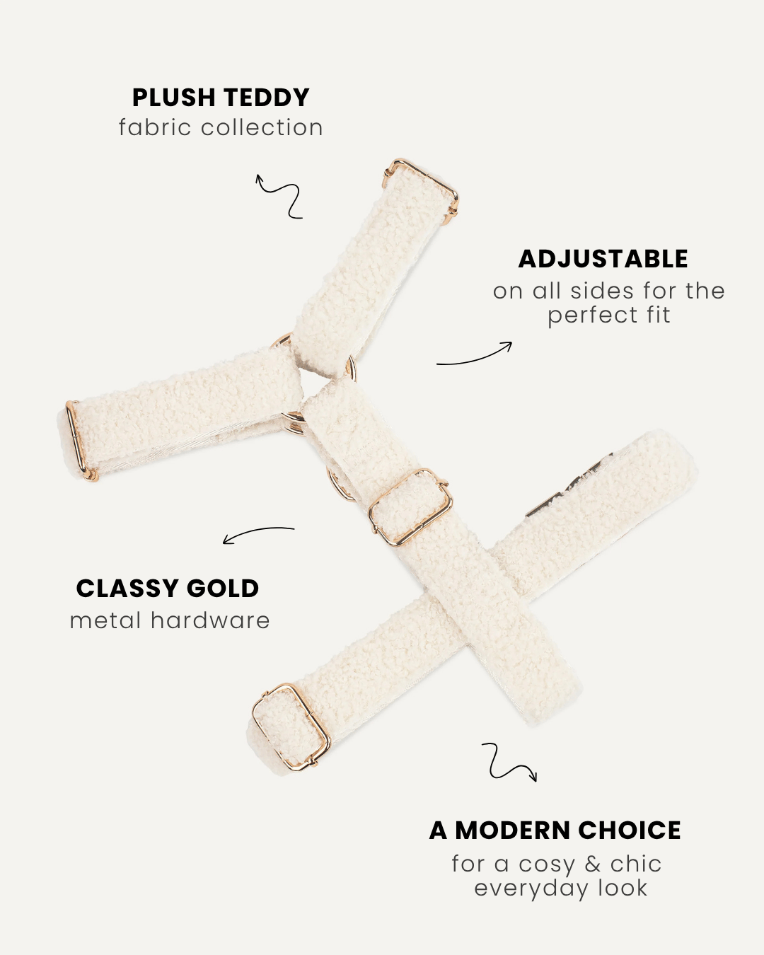 Cream white teddy step-in dog harness, Le Noof