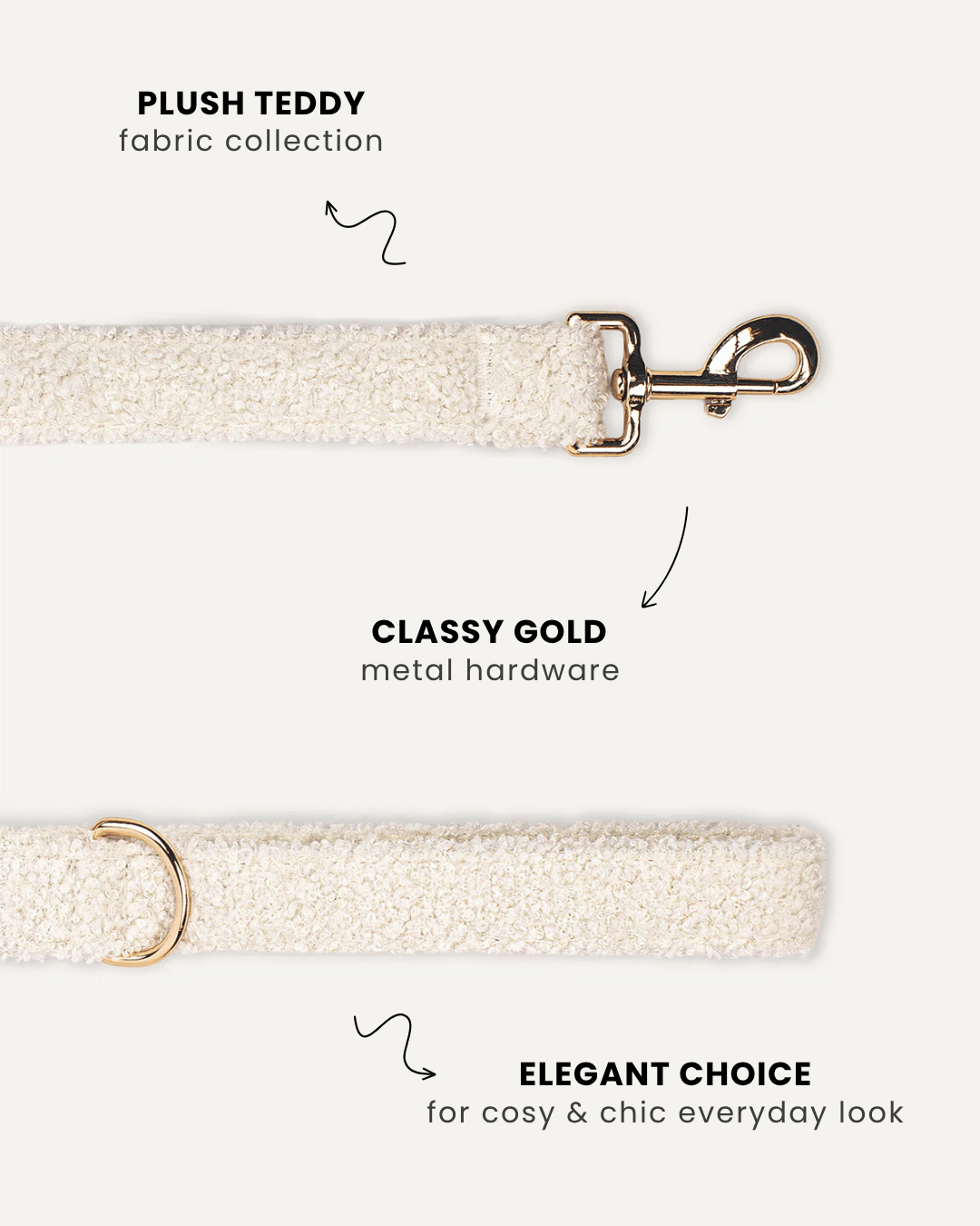Cream white teddy dog leash close-up, Le Noof