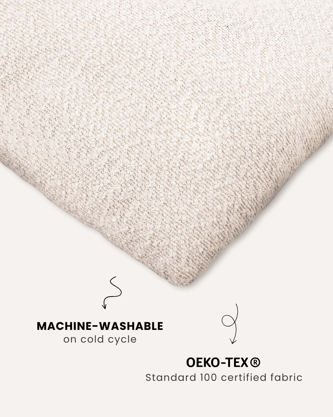 Cream white boucle floor dog pillow close-up, Le Noof