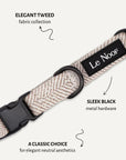 Beige herringbone dog collar close-up, Le Noof