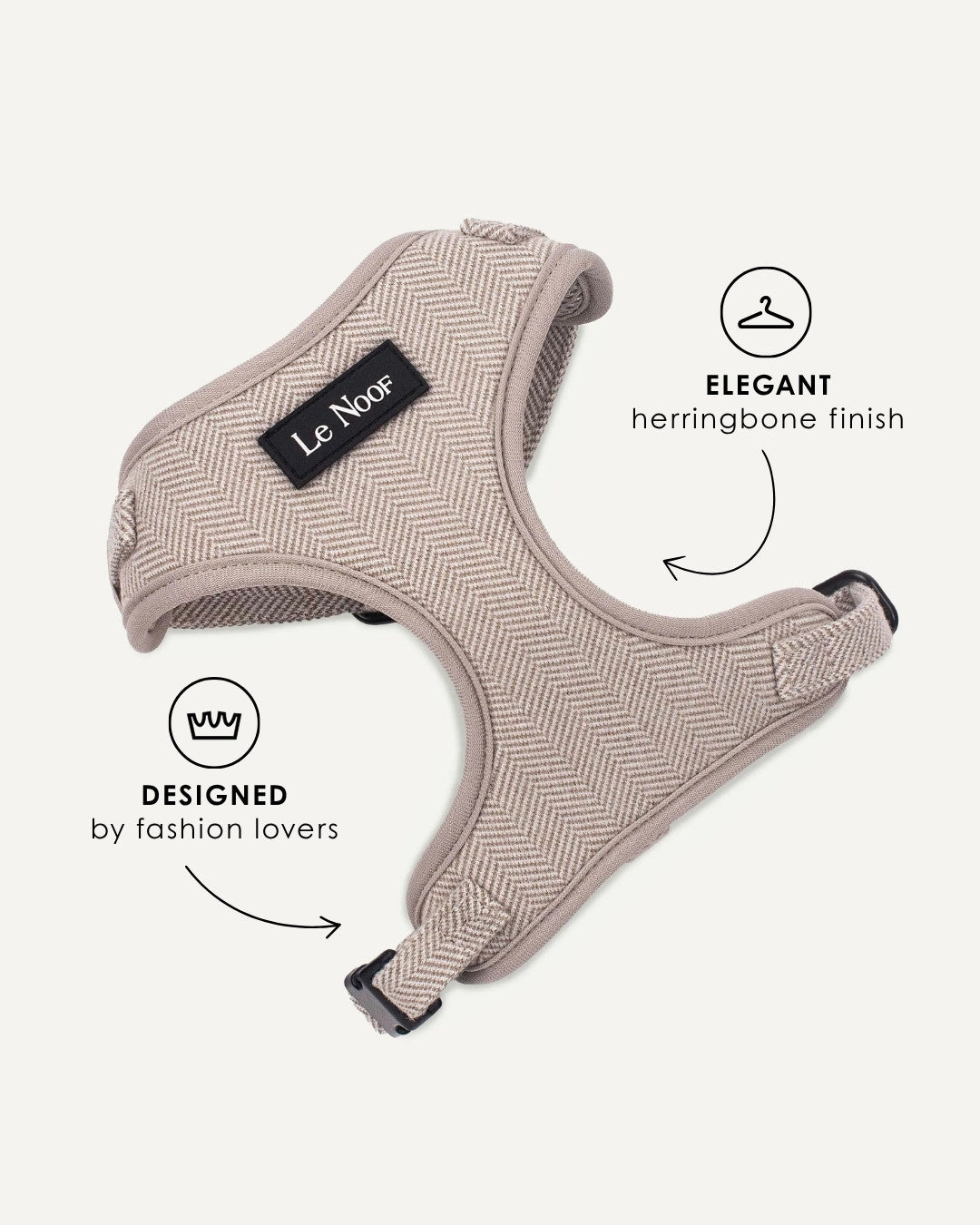 Beige herringbone dog harness, Le Noof