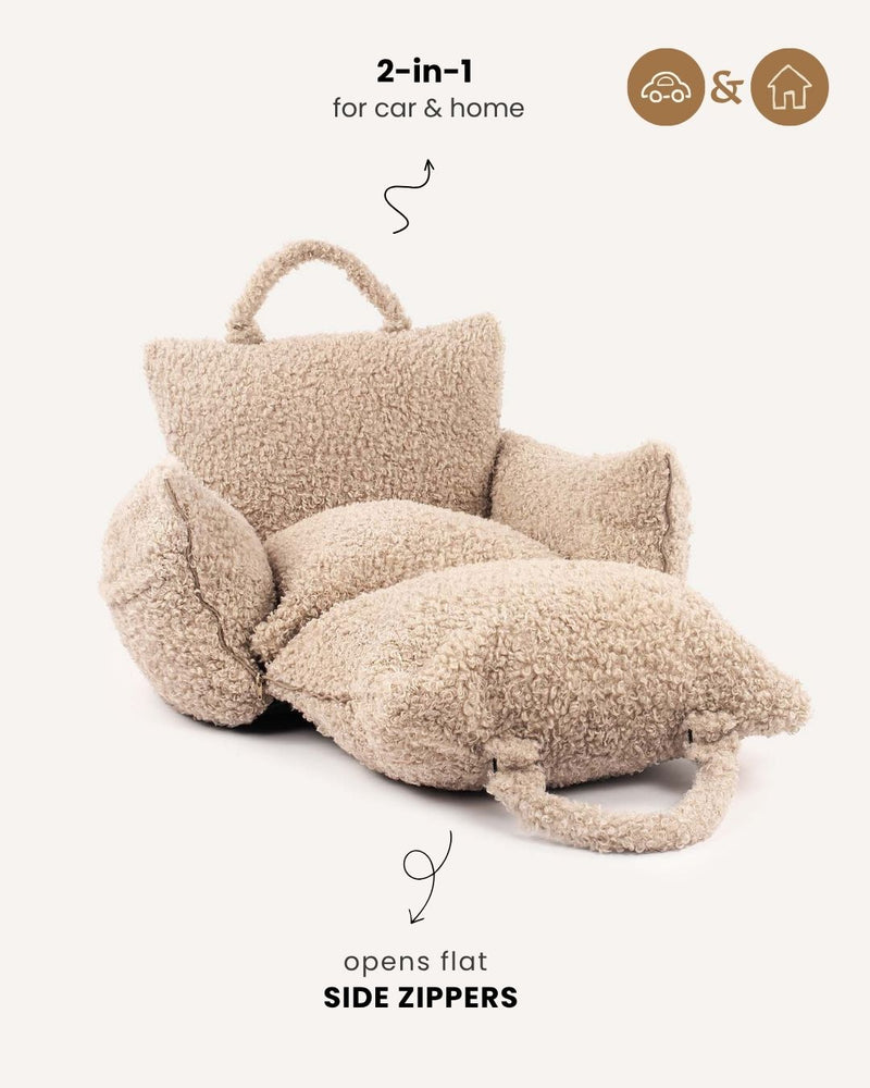 Beige Teddy Travel Car Dog Bed