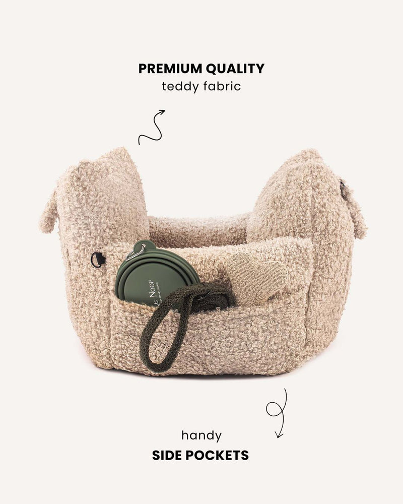 Beige Teddy Travel Car Dog Bed