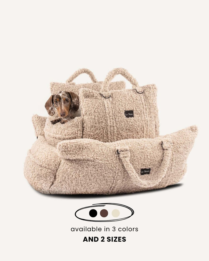 Beige Teddy Travel Car Dog Bed