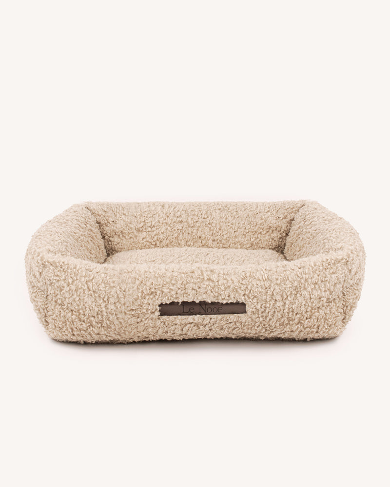 Beige Le Noof's Premium Teddy Dog Sofa Bolster Bed on white background