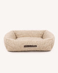 Beige Le Noof's Premium Teddy Dog Sofa Bolster Bed on white background