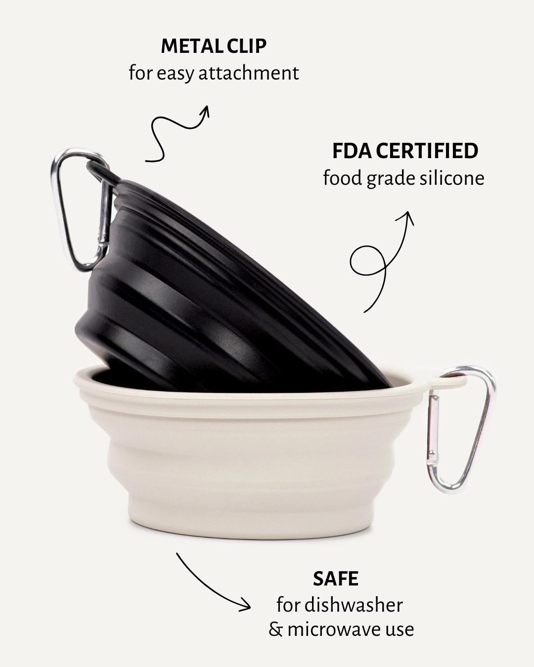 Black & Off White travel dog bowls with carabines