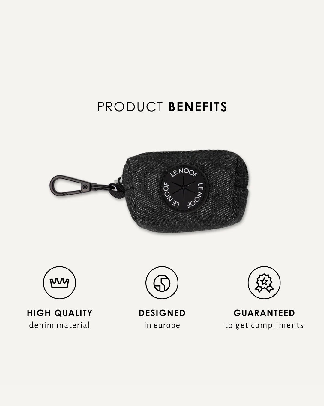 Black denim poop bag holder, Le Noof