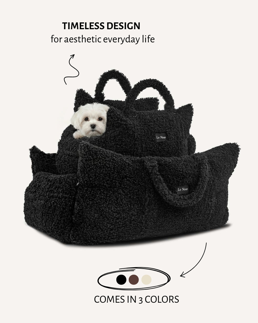 Black teddy travel car dog bed bestseller, Le Noof