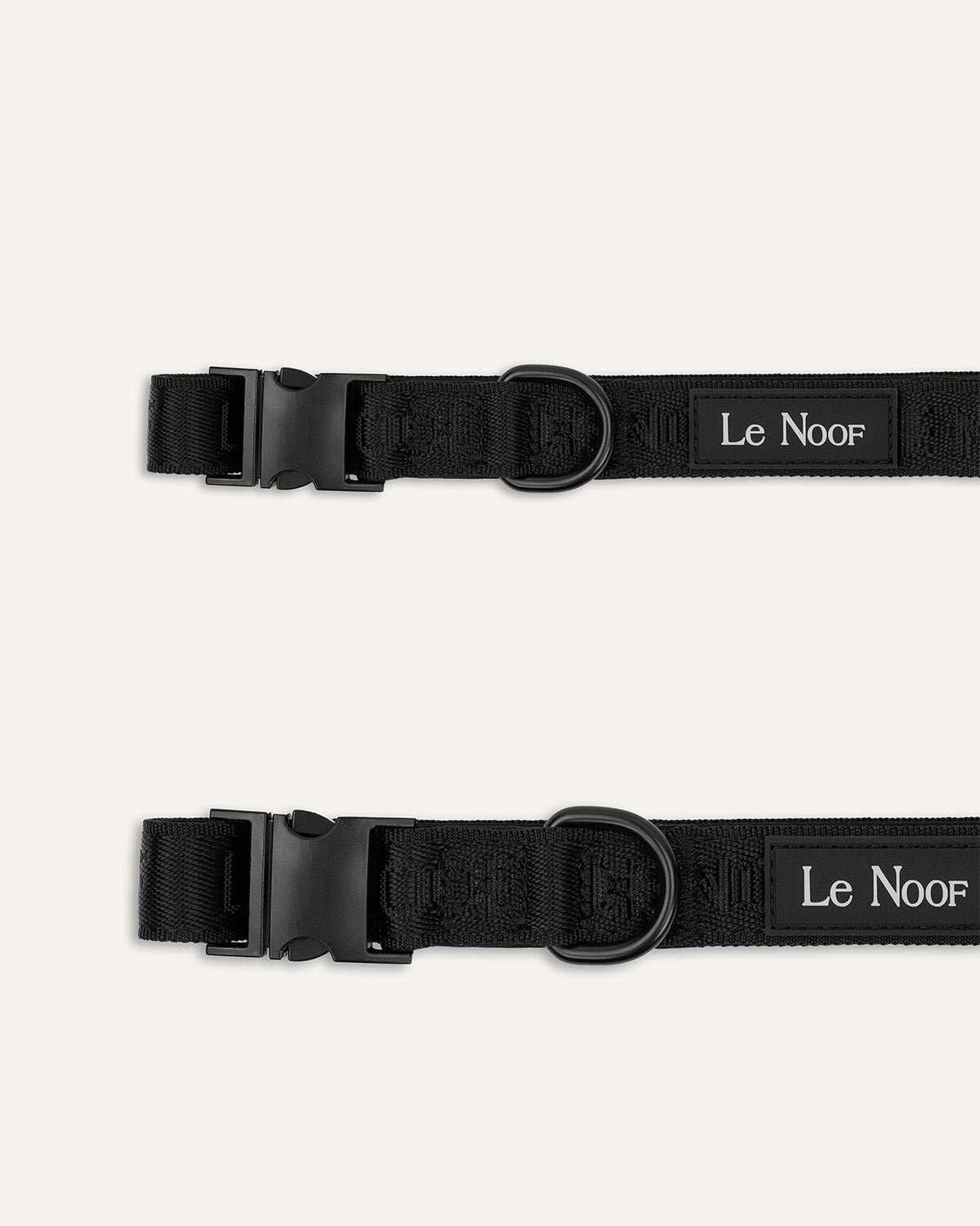 Black jacquard dog collar size comparison by Le Noof