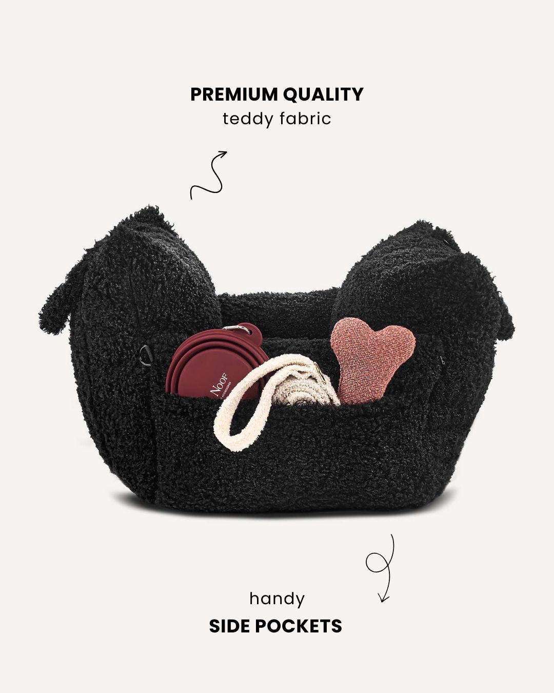 Black Teddy Travel Car Dog Bed