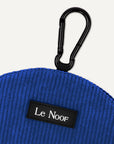 Close up view on Le Noof's blue corduroy dog treat pouch