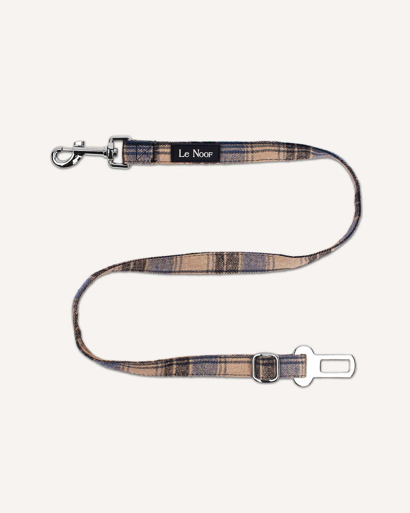 Blue plaid Le Noof dog seat belt