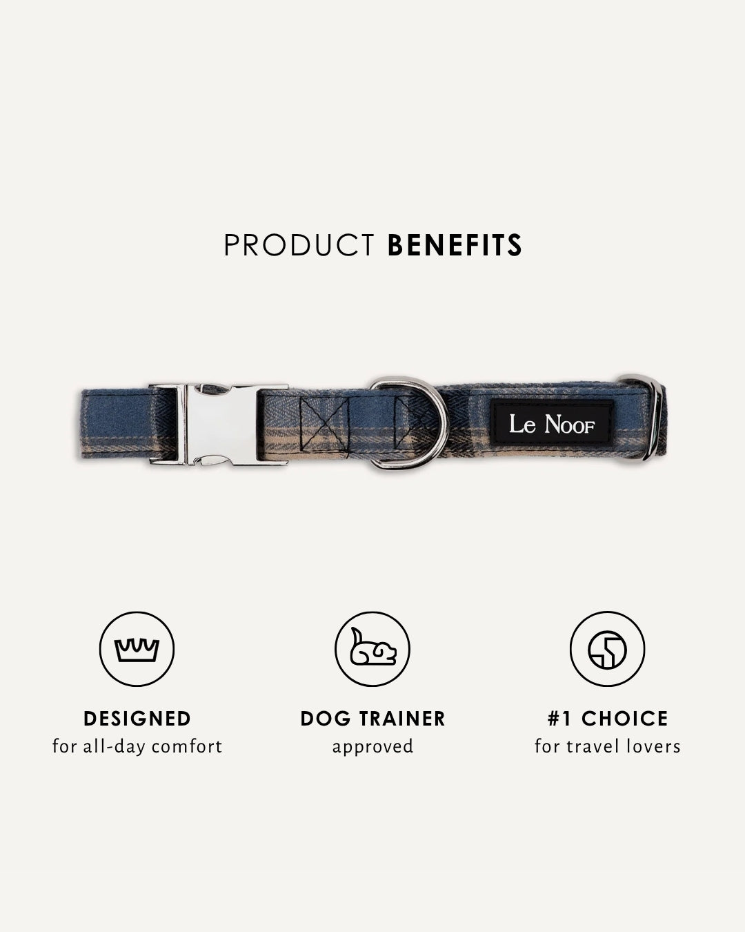 Blue plaid dog collar, Le Noof