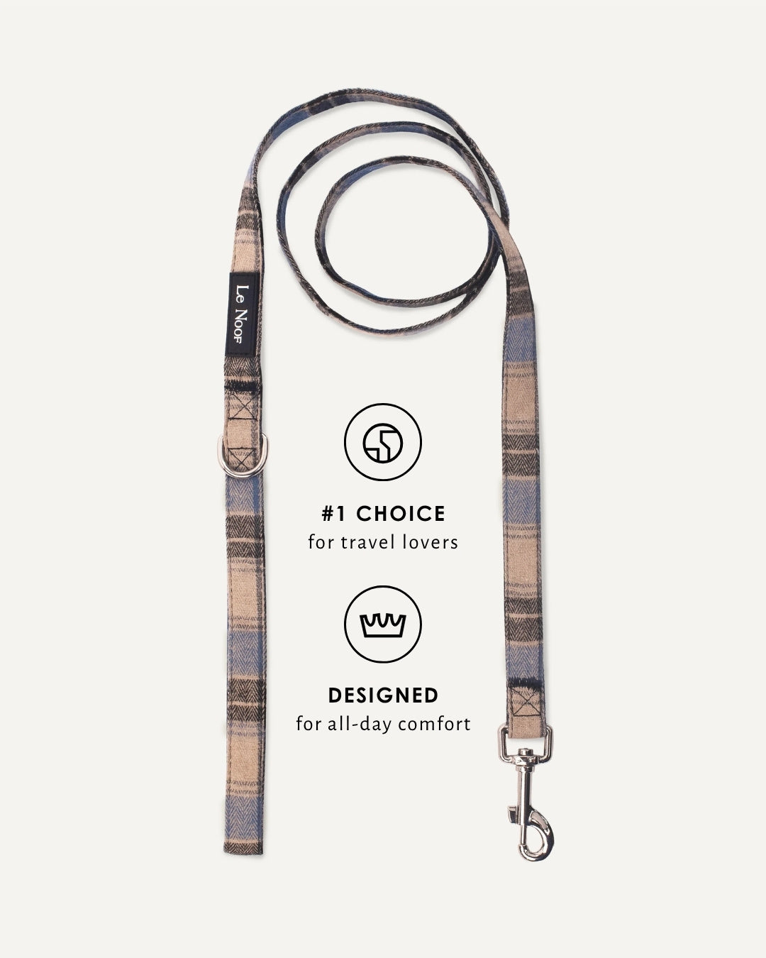 Blue plaid dog leash, Le Noof
