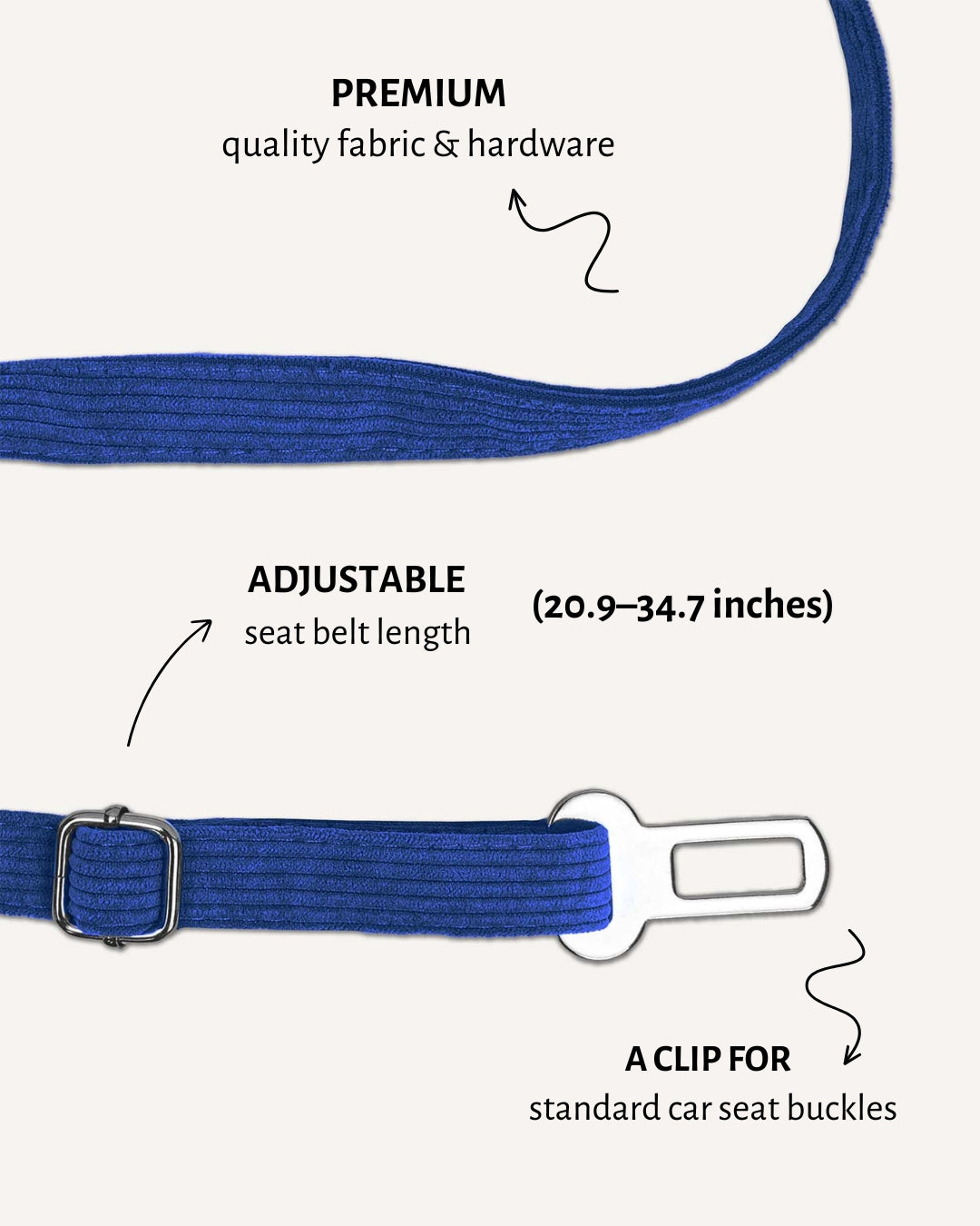 Blue corduroy dog seatbelt, Le Noof