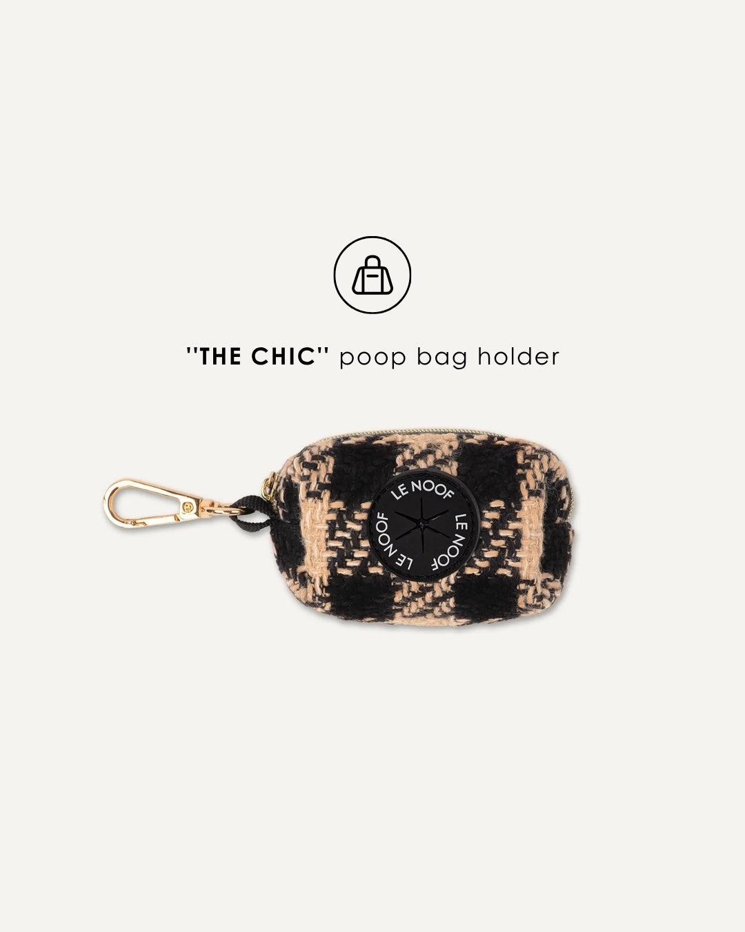 Brown checkered dog poop bag holder, Le Noof