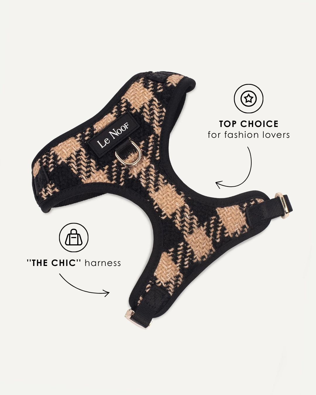 Brown checkered no-pull dog harness, Le Noof