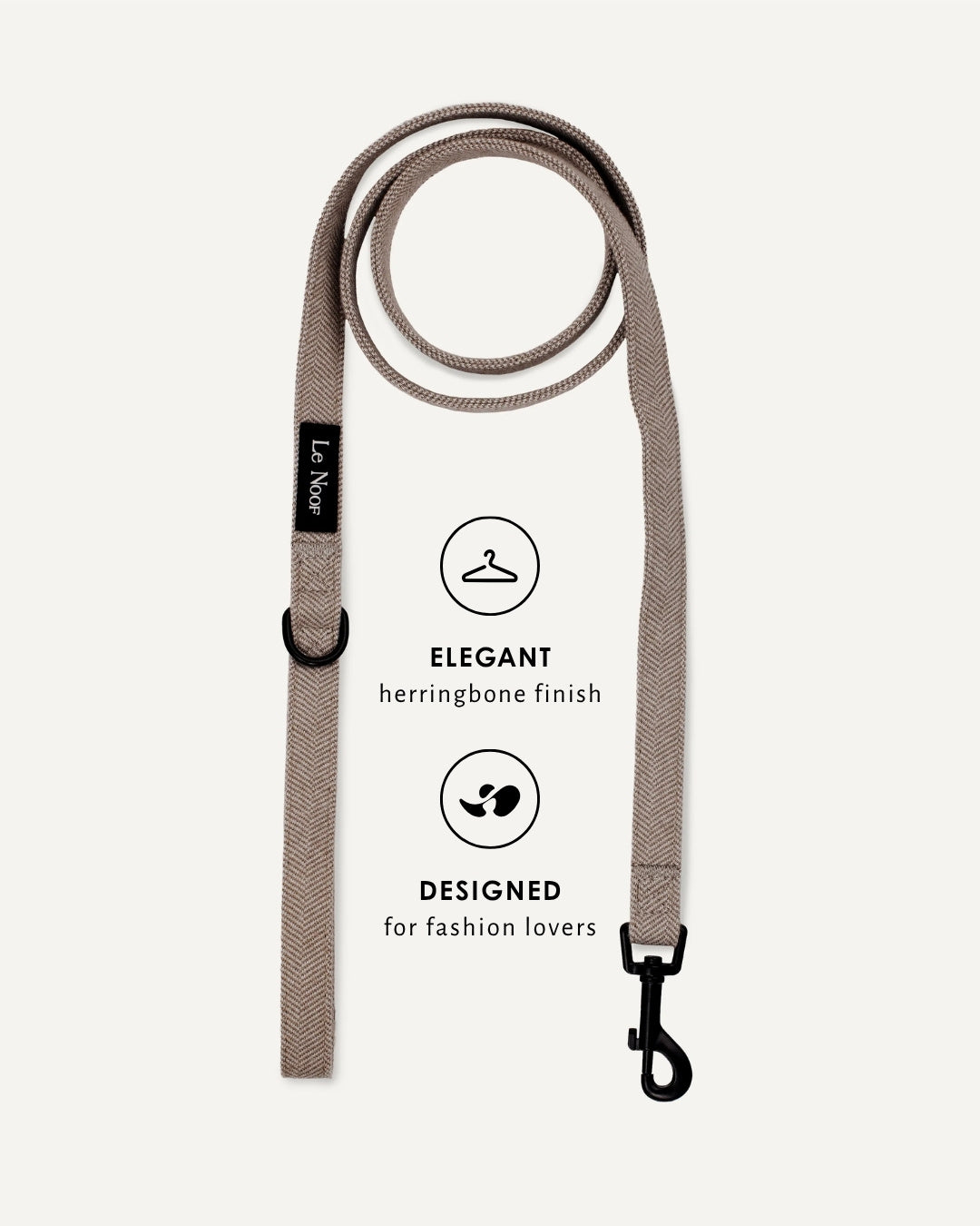 Brown herringbone dog leash, Le Noof