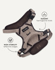 Brown herringbone tough no-pull dog harness, Le Noof