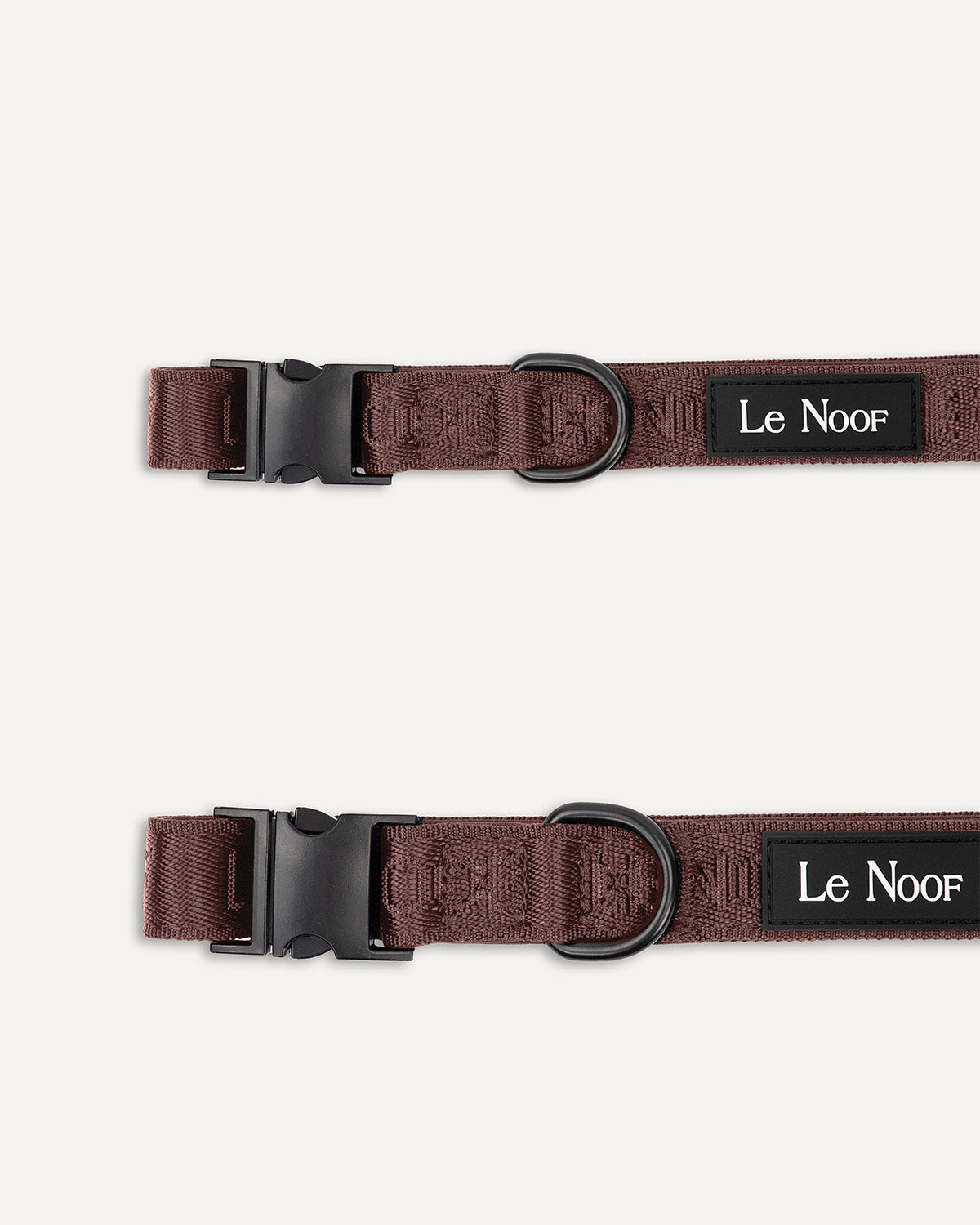 Brown jacquard dog collar size comparison by Le Noof